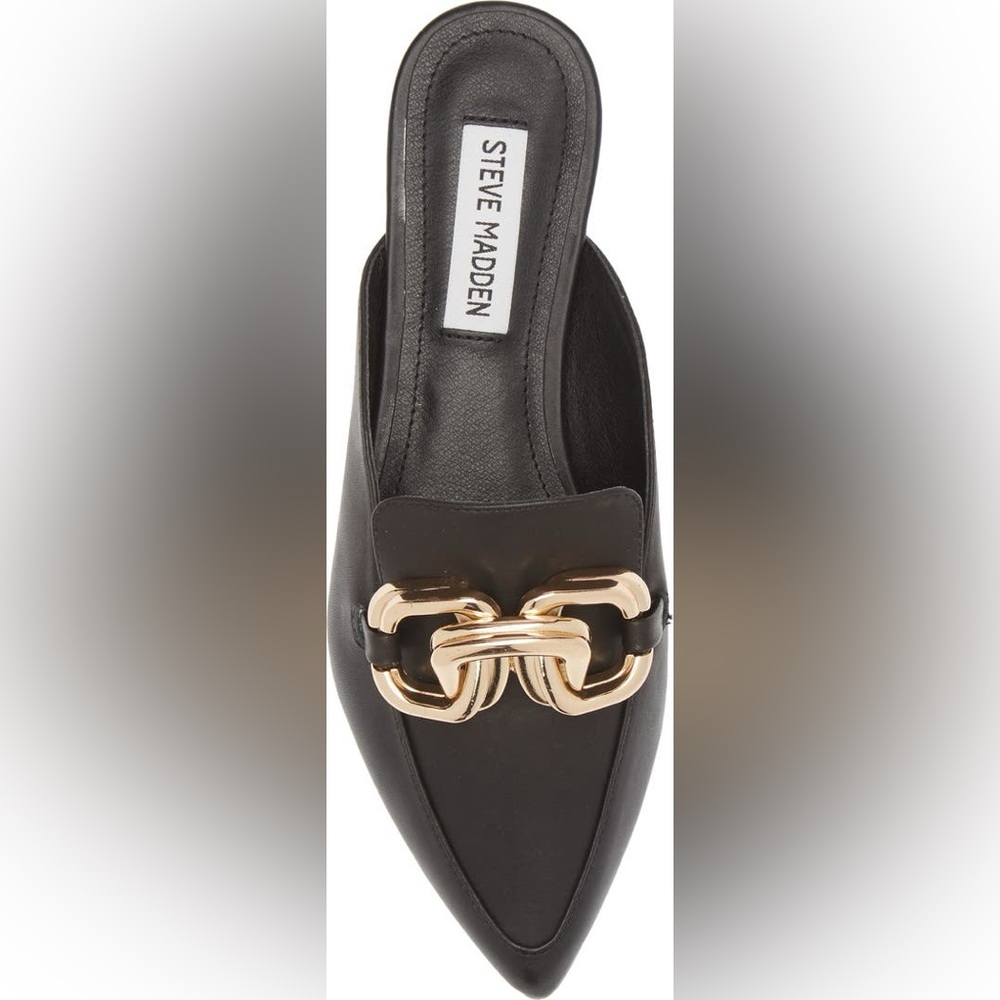 Steve Madden Black Mules with Gold Chain Detail